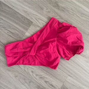 Pink one shoulder puffy sleeve crop size medium